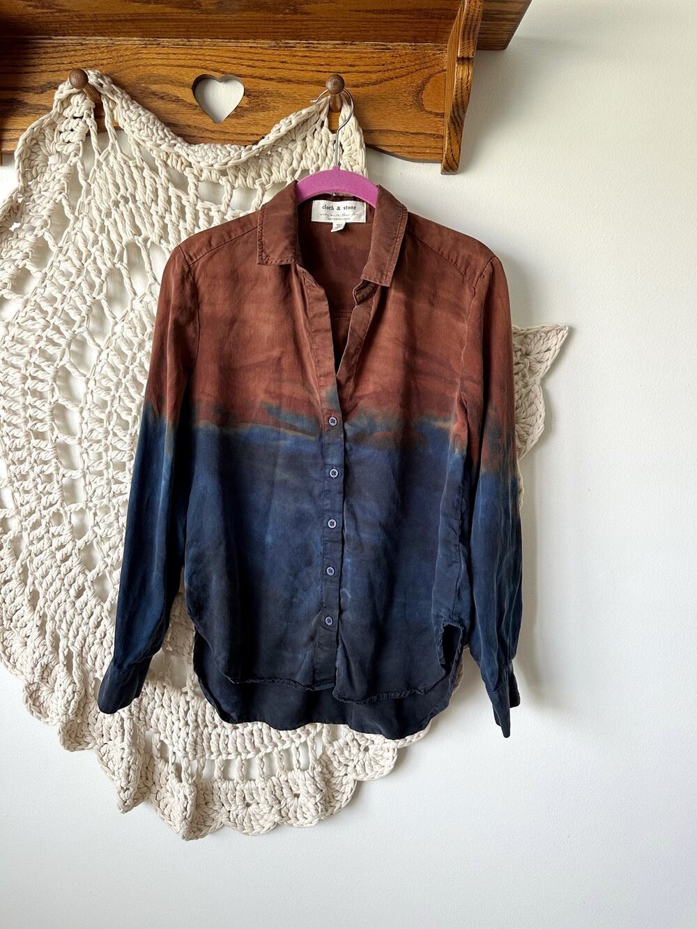 Cloth & Stone For Anthropologie Tie Dye Button Up Tencel Top Size Small
